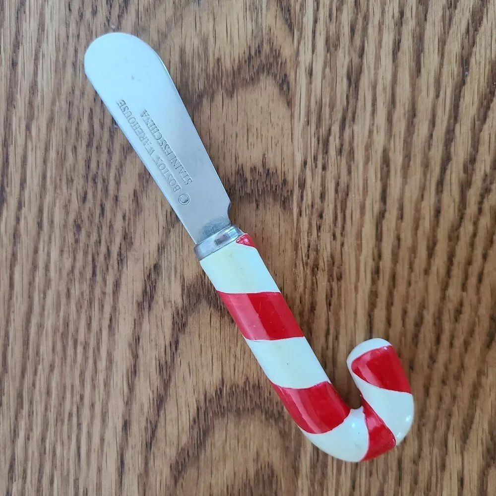 Boston Warehouse Santa Ceramic Serving Dish and Candy Cane Spreader Vintage 2006